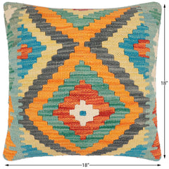 handmade Traditional Pillow Rust Blue Hand-Woven SQUARE 100% WOOL Hand woven turkish pillow2 x 2