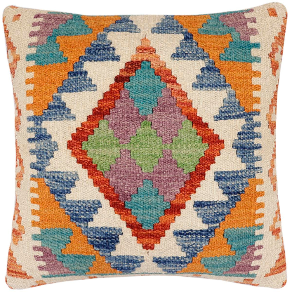 handmade Traditional Pillow Rust Blue Hand-Woven SQUARE 100% WOOL Hand woven turkish pillow 2 x 2