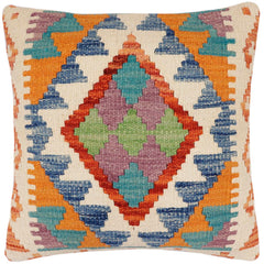 handmade Traditional Pillow Rust Blue Hand-Woven SQUARE 100% WOOL Hand woven turkish pillow 2 x 2
