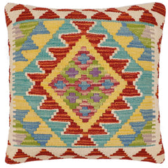 handmade Traditional Pillow Rust Blue Hand-Woven SQUARE 100% WOOL Hand woven turkish pillow2 x 2