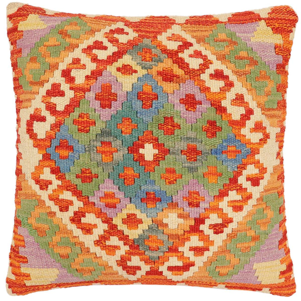 handmade Traditional Pillow Rust Blue Hand-Woven SQUARE 100% WOOL Hand woven turkish pillow2 x 2