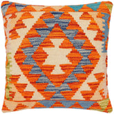 18x18 hand woven kilim throw pillow in rust, blue and beige - Bohemian Irina