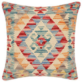 18x18 hand woven kilim throw pillow in red, blue and beige - Bohemian Modesto