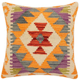 18x18 hand woven kilim throw pillow in rust, gray and beige - Boho Chic Krista