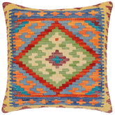18x18 hand woven kilim throw pillow in rust, blue and gold - Boho Chic Roseline