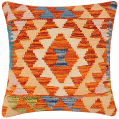 handmade Traditional Pillow Rust Blue Hand-Woven SQUARE 100% WOOL Hand woven turkish pillow2 x 2