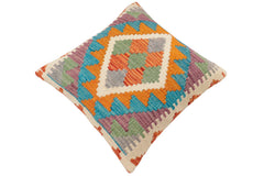 handmade Traditional Pillow Rust Blue Hand-Woven SQUARE 100% WOOL Hand woven turkish pillow 2 x 2