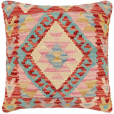 handmade Traditional Pillow Rust Blue Hand-Woven SQUARE 100% WOOL Hand woven turkish pillow 2 x 2