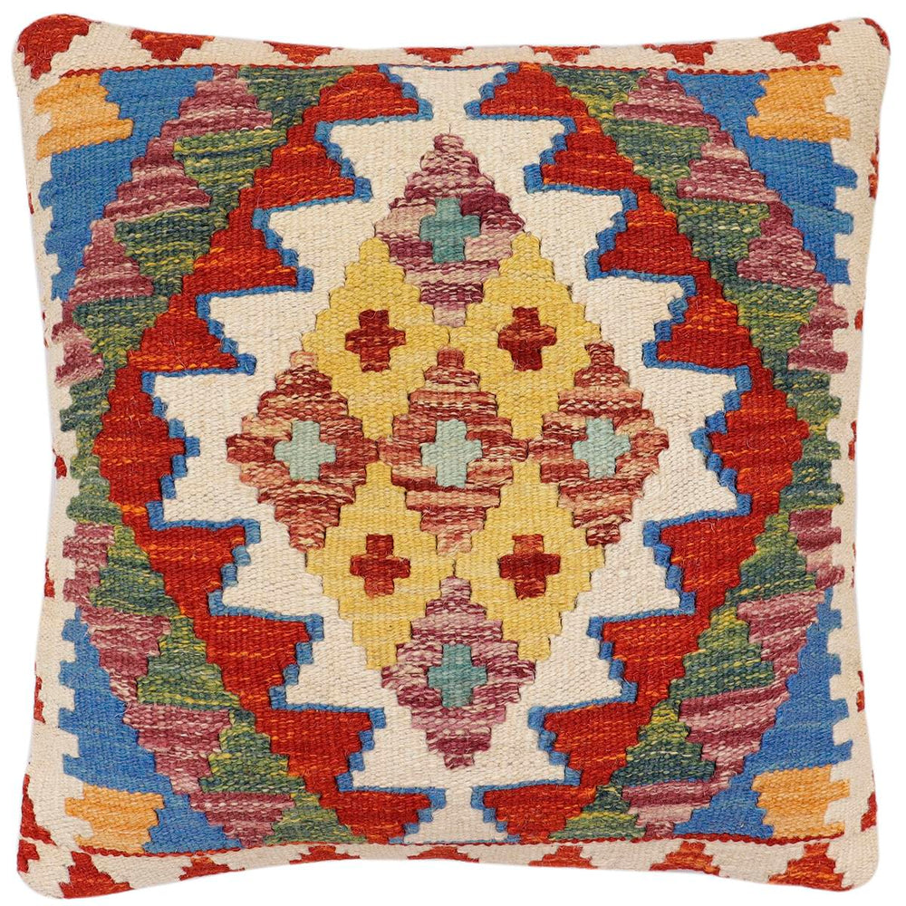 handmade Traditional Pillow Rust Blue Hand-Woven SQUARE 100% WOOL Hand woven turkish pillow2 x 2