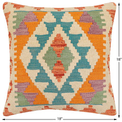 handmade Traditional Pillow Rust Blue Hand-Woven SQUARE 100% WOOL Hand woven turkish pillow2 x 2