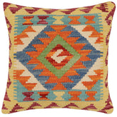 18x18 hand woven kilim throw pillow in rust, blue and red - Bohemian Linh