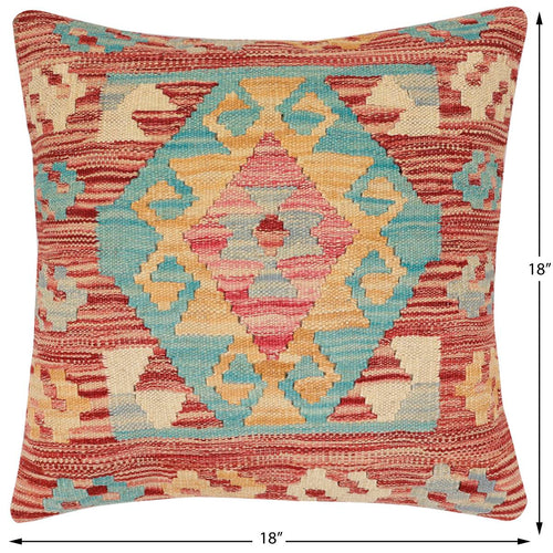 handmade Traditional Pillow Red Blue Hand-Woven SQUARE 100% WOOL Hand woven turkish pillow2 x 2
