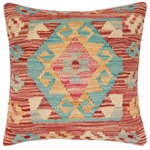 18x18 hand woven kilim throw pillow in red, blue and beige - Boho Chic Jolene
