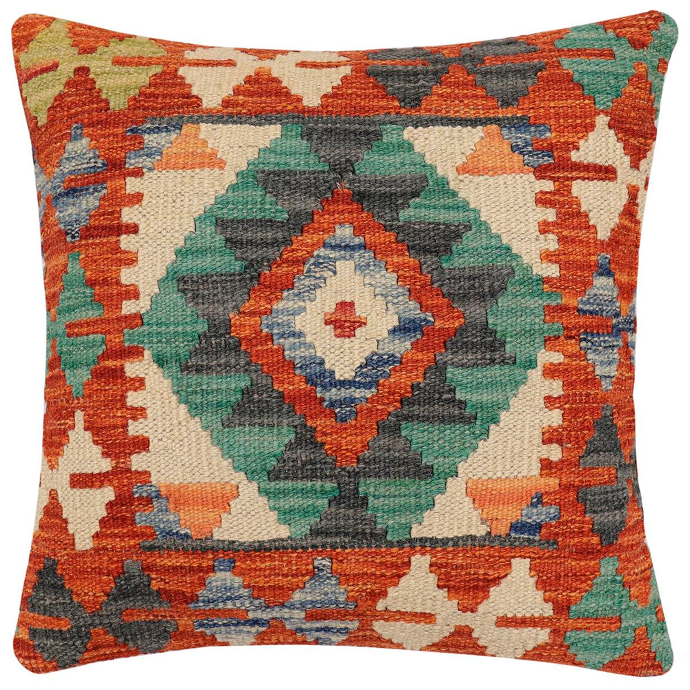 handmade Traditional Pillow Rust Blue Hand-Woven SQUARE 100% WOOL Hand woven turkish pillow2 x 2