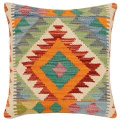handmade Traditional Pillow Rust Blue Hand-Woven SQUARE 100% WOOL Hand woven turkish pillow 2 x 2
