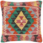 18x18 hand woven kilim throw pillow in rust, red and blue - Bohemian Lorene