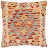 18x18 hand woven kilim throw pillow in rust, red and blue - Boho Chic Ermelind