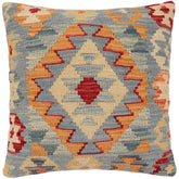 18x18 hand woven kilim throw pillow in blue, rust and red - Bohemian Pamala