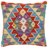18x18 hand woven kilim throw pillow in rust, blue and beige - Boho Chic Enola