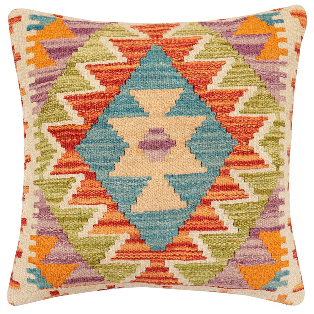 handmade Traditional Pillow Rust Blue Hand-made SQUARE 100% WOOL Hand woven turkish pillow2 x 2