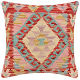 18x18 hand woven kilim throw pillow in red, blue and beige - Bohemian Garfield