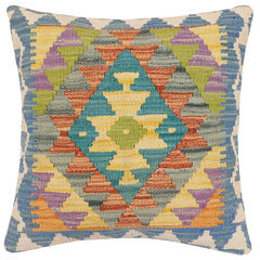 handmade Traditional Pillow Blue Beige Hand-made SQUARE 100% WOOL Hand woven turkish pillow2 x 2