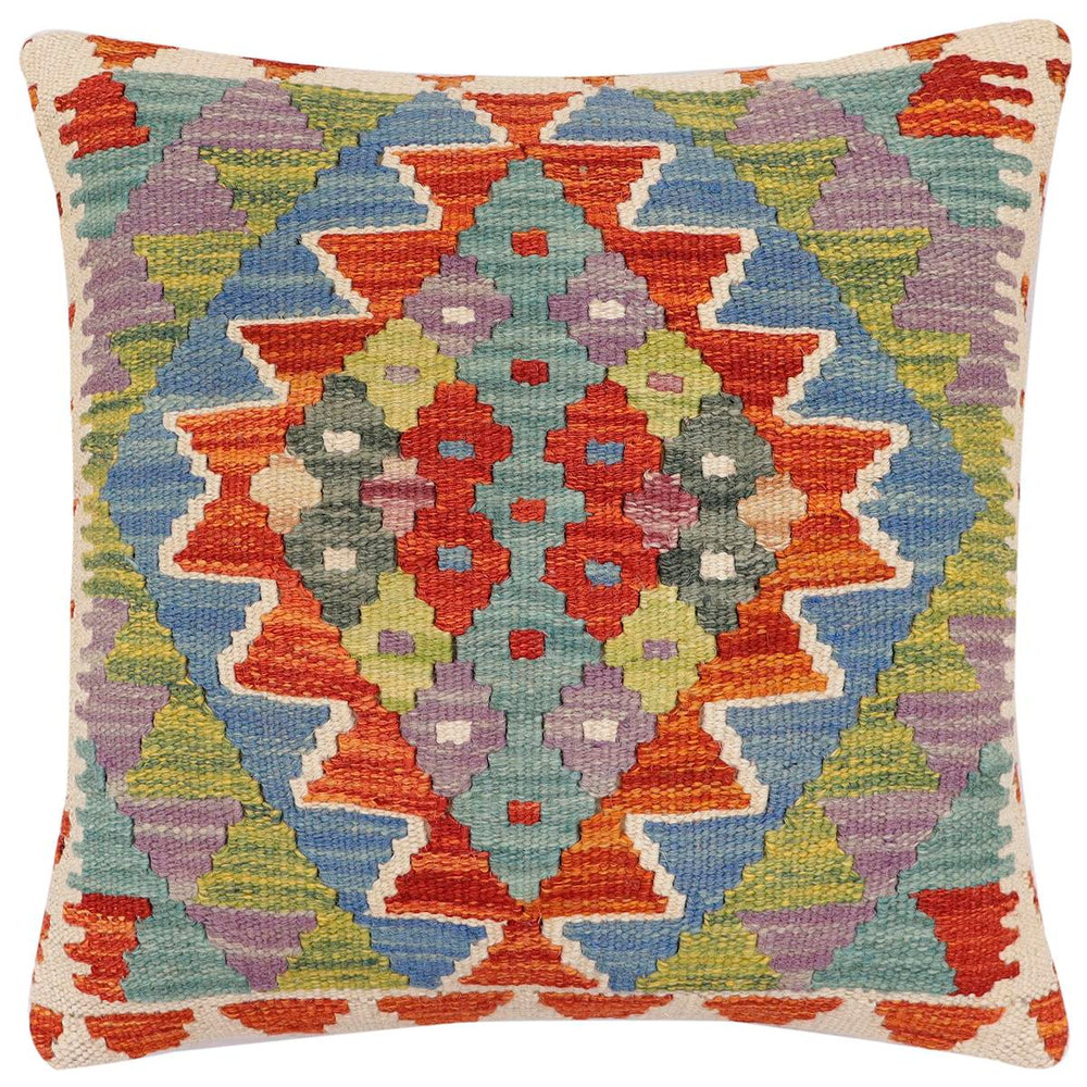 handmade Traditional Pillow Rust Blue Hand-made SQUARE 100% WOOL Hand woven turkish pillow2 x 2