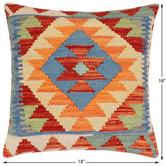 handmade Traditional Pillow Rust Blue Hand-made SQUARE 100% WOOL Hand woven turkish pillow2 x 2
