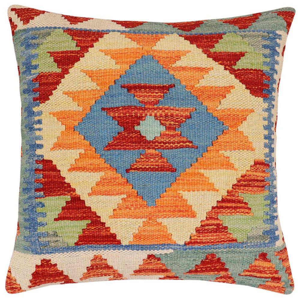 handmade Traditional Pillow Rust Blue Hand-made SQUARE 100% WOOL Hand woven turkish pillow2 x 2