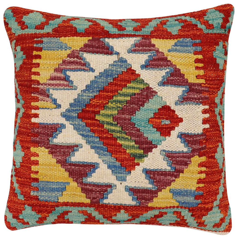 handmade Traditional Pillow Rust Blue Hand-Woven SQUARE 100% WOOL Hand woven turkish pillow2 x 2