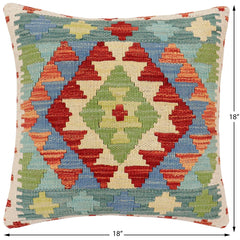 handmade Traditional Pillow Rust Blue Hand-Woven SQUARE 100% WOOL Hand woven turkish pillow2 x 2