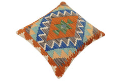 handmade Traditional Pillow Rust Blue Hand-Woven SQUARE 100% WOOL Hand woven turkish pillow 2 x 2