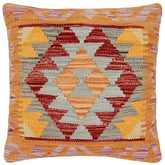 18x18 hand woven kilim throw pillow in red, blue and orange - Bohemian Short