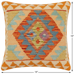 handmade Traditional Pillow Rust Blue Hand-Woven SQUARE 100% WOOL Hand woven turkish pillow 2 x 2