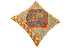 handmade Traditional Pillow Rust Blue Hand-Woven SQUARE 100% WOOL Hand woven turkish pillow 2 x 2