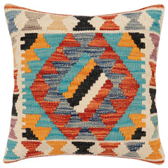 handmade Traditional Pillow Rust Blue Hand-Woven SQUARE 100% WOOL Hand woven turkish pillow 2 x 2