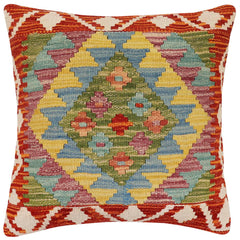 handmade Traditional Pillow Rust Blue Hand-Woven SQUARE 100% WOOL Hand woven turkish pillow2 x 2