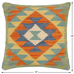 handmade Traditional Pillow Rust Blue Hand-Woven SQUARE 100% WOOL Hand woven turkish pillow2 x 2