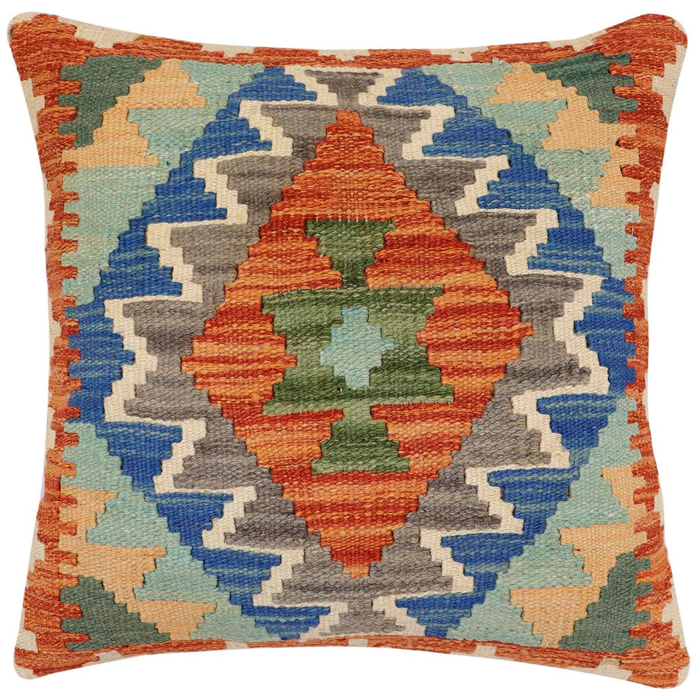 handmade Traditional Pillow Rust Blue Hand-Woven SQUARE 100% WOOL Hand woven turkish pillow2 x 2