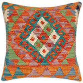 18x18 hand woven kilim throw pillow in rust, blue and beige - Bohemian Carpente