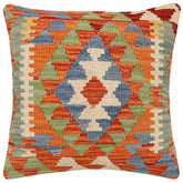 18x18 hand woven kilim throw pillow in rust, blue and beige - Boho Chic Bentley