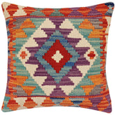 18x18 hand woven kilim throw pillow in rust, blue and beige - Bohemian Callagha