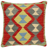 18x18 hand woven kilim throw pillow in rust, blue and gray - Boho Chic Duong