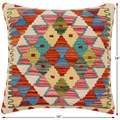handmade Traditional Pillow Rust Blue Hand-Woven SQUARE 100% WOOL Hand woven turkish pillow2 x 2