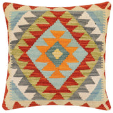 18x18 hand woven kilim throw pillow in rust, blue and gray - Bohemian North