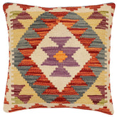 18x18 hand woven kilim throw pillow in rust, gray and beige - Boho Chic Mclaughl