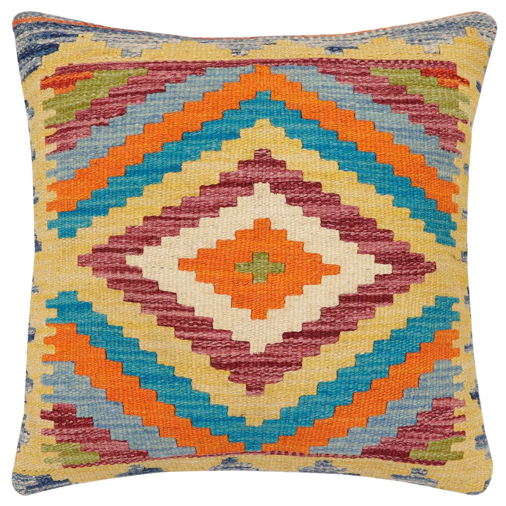 handmade Traditional Pillow Rust Blue Hand-Woven SQUARE 100% WOOL Hand woven turkish pillow2 x 2