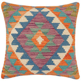 handmade Traditional Pillow Rust Blue Hand-Woven SQUARE 100% WOOL Hand woven turkish pillow 2 x 2