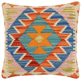 handmade Traditional Pillow Rust Blue Hand-Woven SQUARE 100% WOOL Hand woven turkish pillow 2 x 2