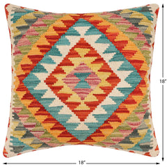 handmade Traditional Pillow Rust Blue Hand-Woven SQUARE 100% WOOL Hand woven turkish pillow2 x 2